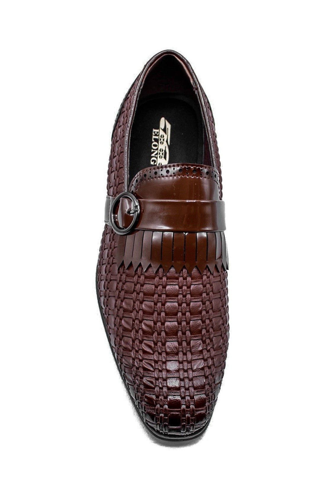 Brown Faux Woven Leather Slip-On Monk Strap Loafers Shoes