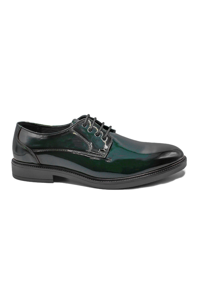 Mens Green Black Patent Derby Shoes Hi Shine Formal Wedding Footwear XPOSED Mens Green Black Patent Derby Shoes Hi Shine Formal Wedding Footwear XPOSED
