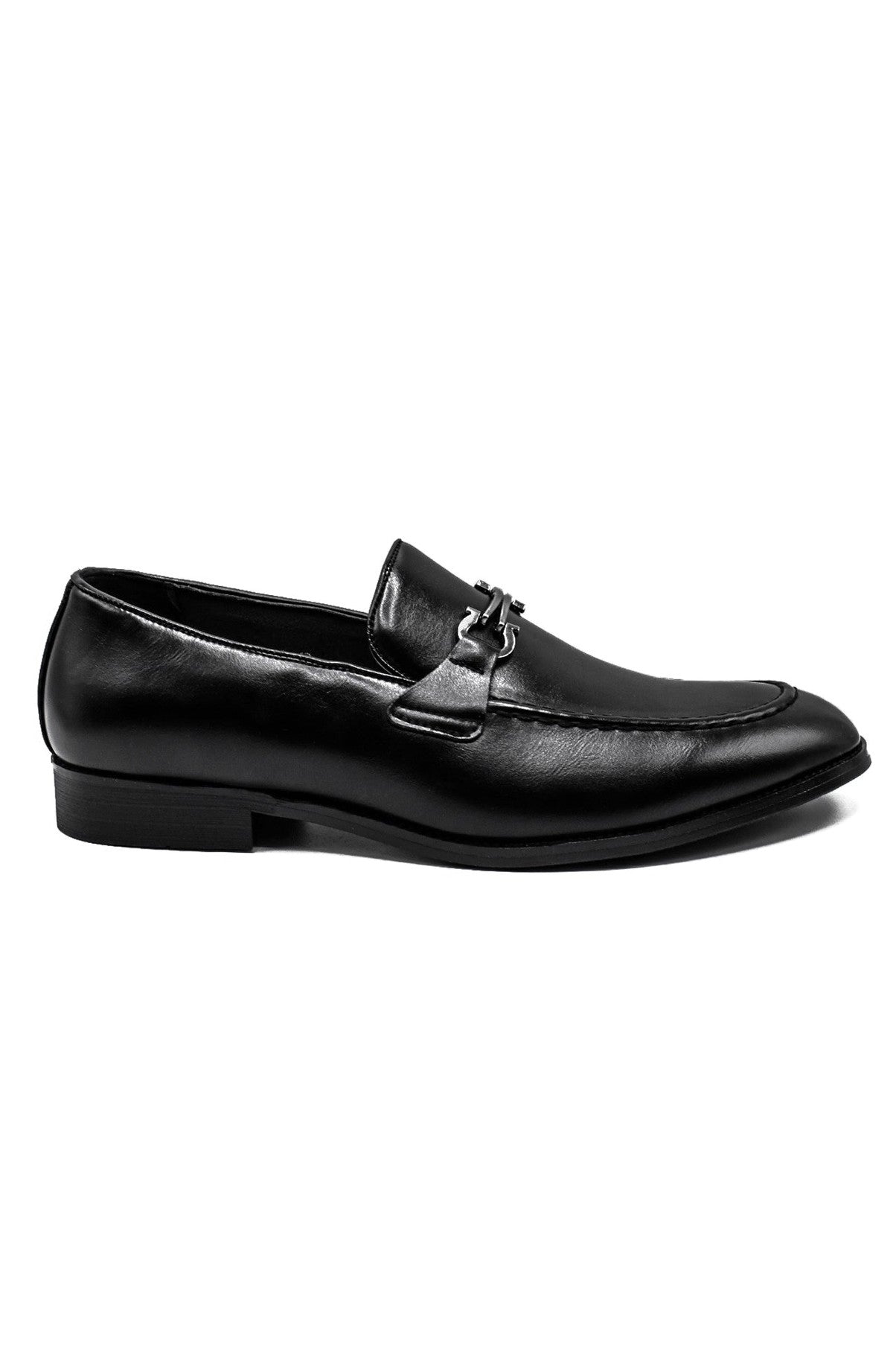 Black Faux Leather Dress Loafer Snaffle Bit Shoes