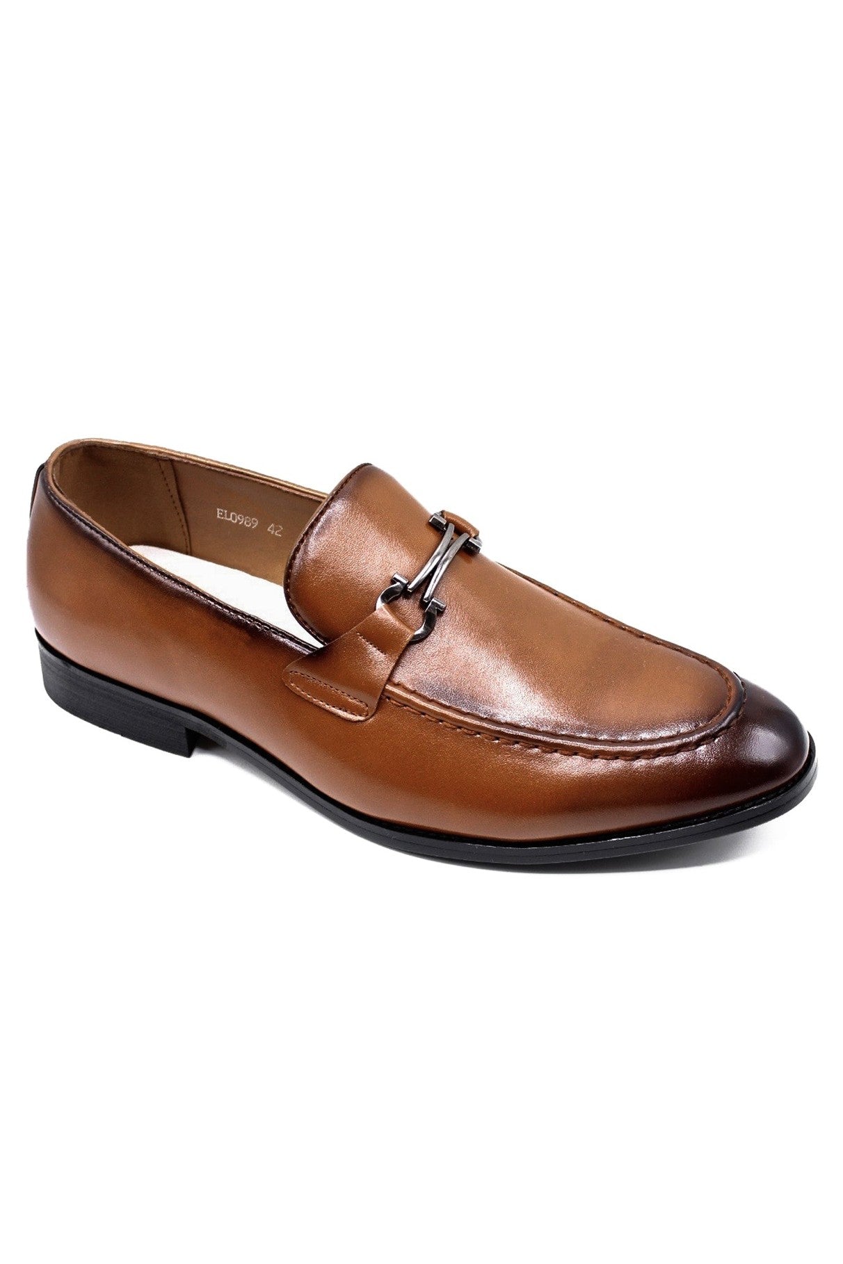 Cognac Brown Faux Leather Dress Loafer Snaffle Bit Shoes
