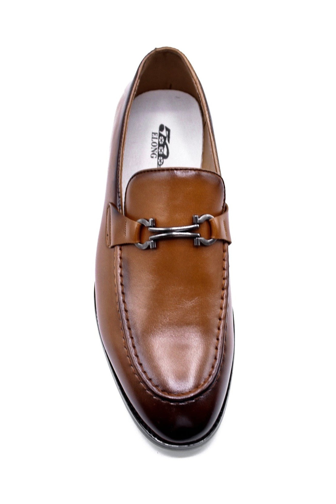 Cognac Brown Faux Leather Dress Loafer Snaffle Bit Shoes