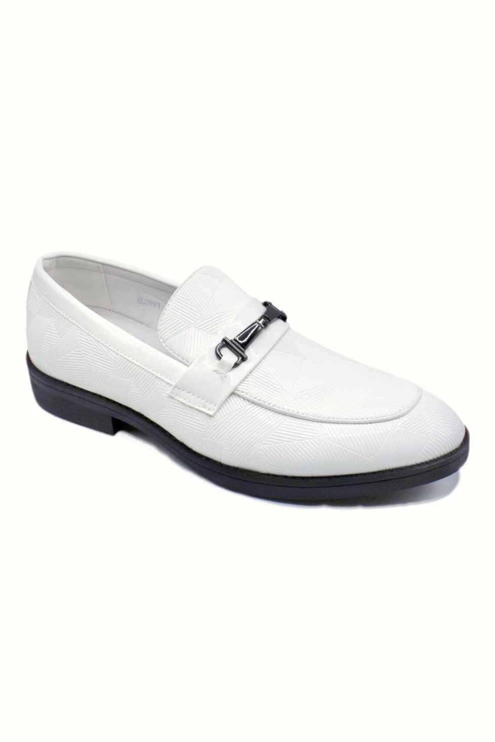 White Geometric Pattern Glossy Dress Wedding Loafers
