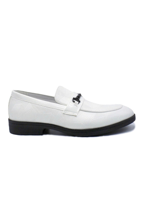 White Geometric Pattern Glossy Dress Wedding Loafers