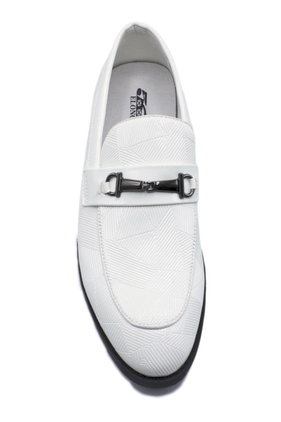 White Geometric Pattern Glossy Dress Wedding Loafers