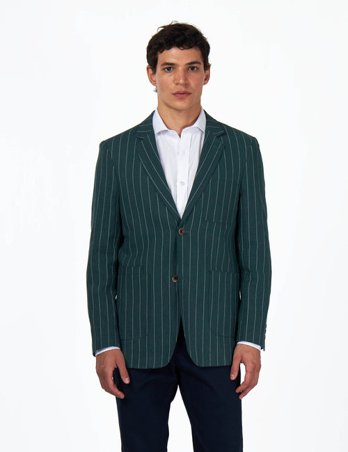 EDWIN - Green Tailored Pinstripe Linen Blazer