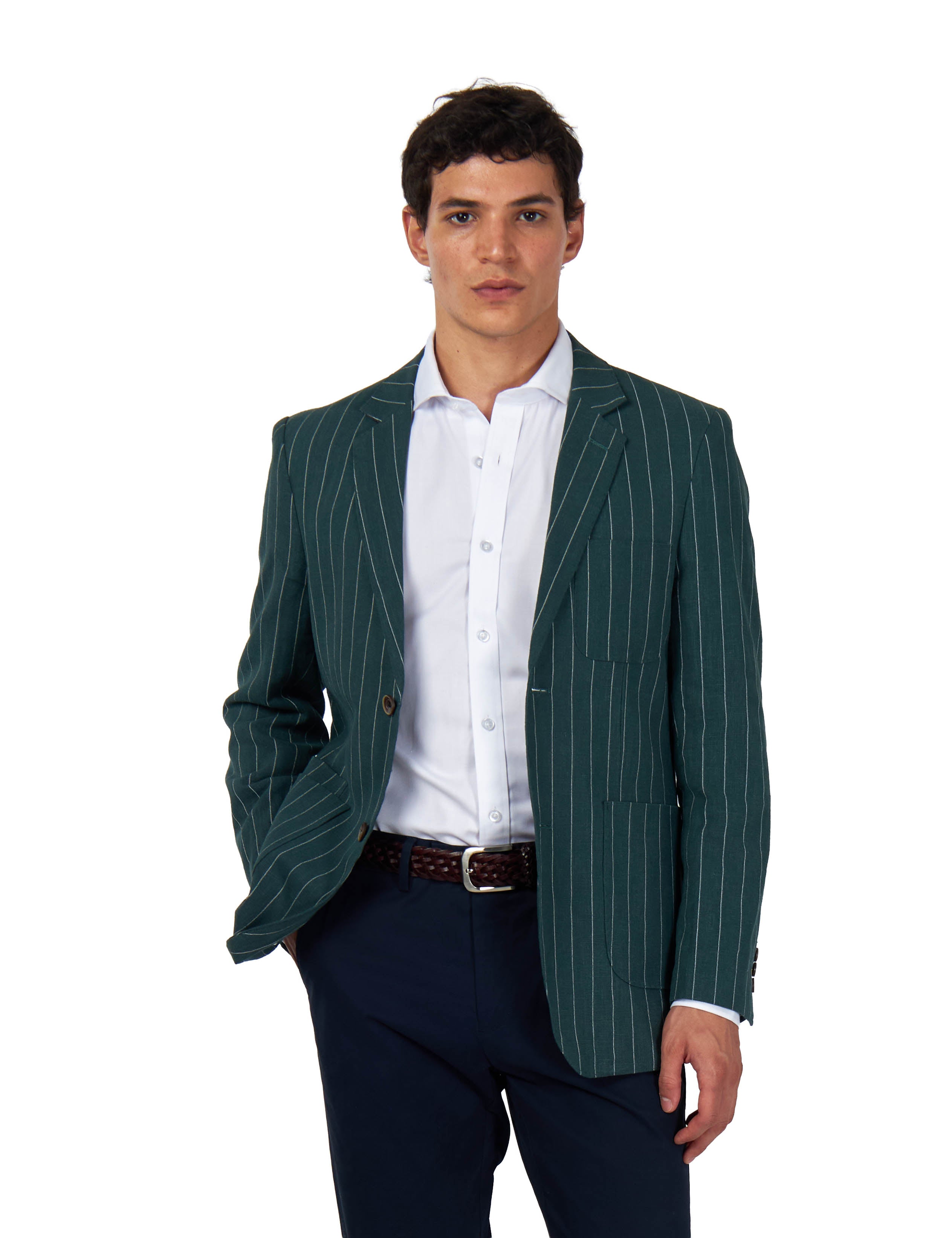 EDWIN - Green Tailored Pinstripe Linen Blazer