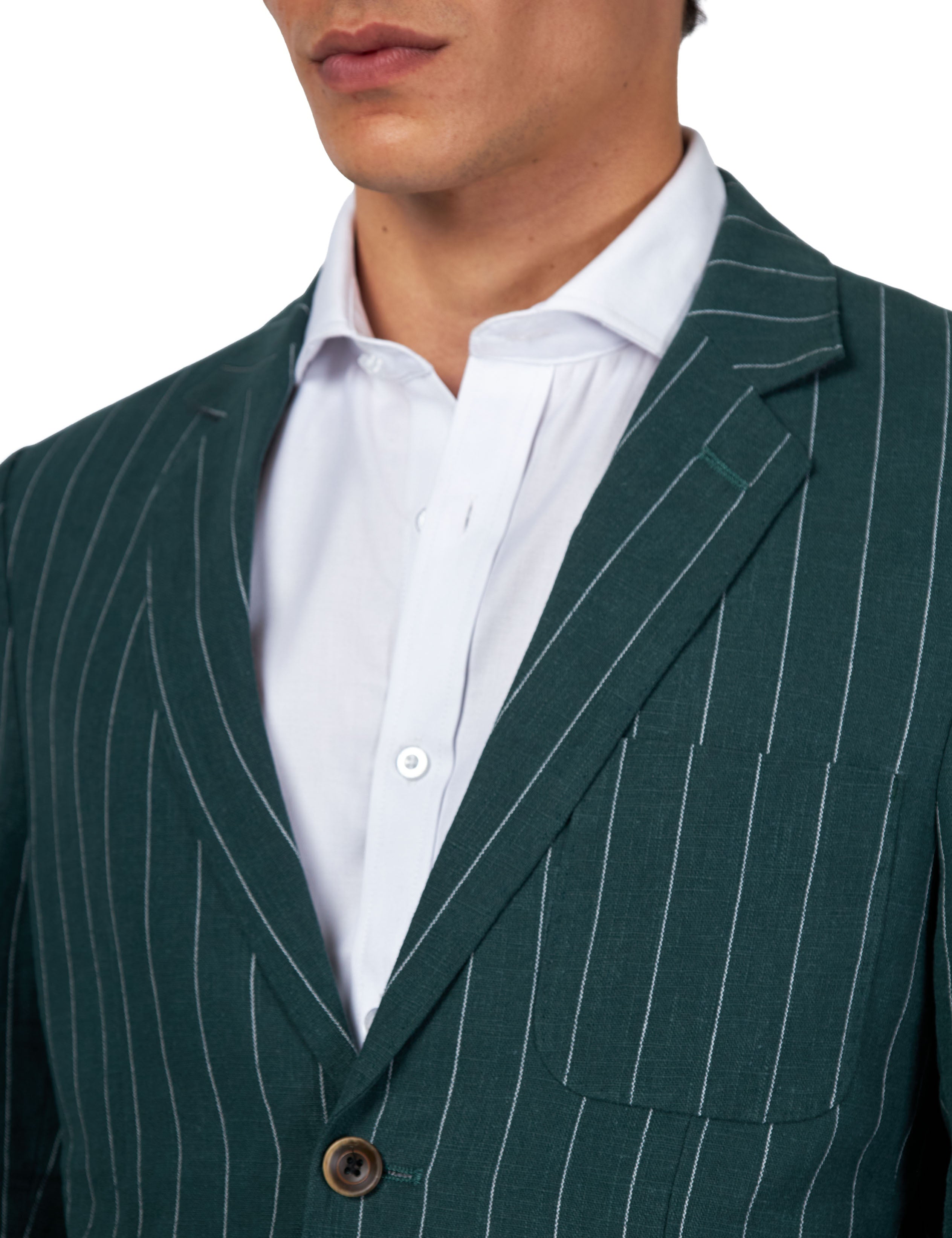 EDWIN - Green Tailored Pinstripe Linen Blazer
