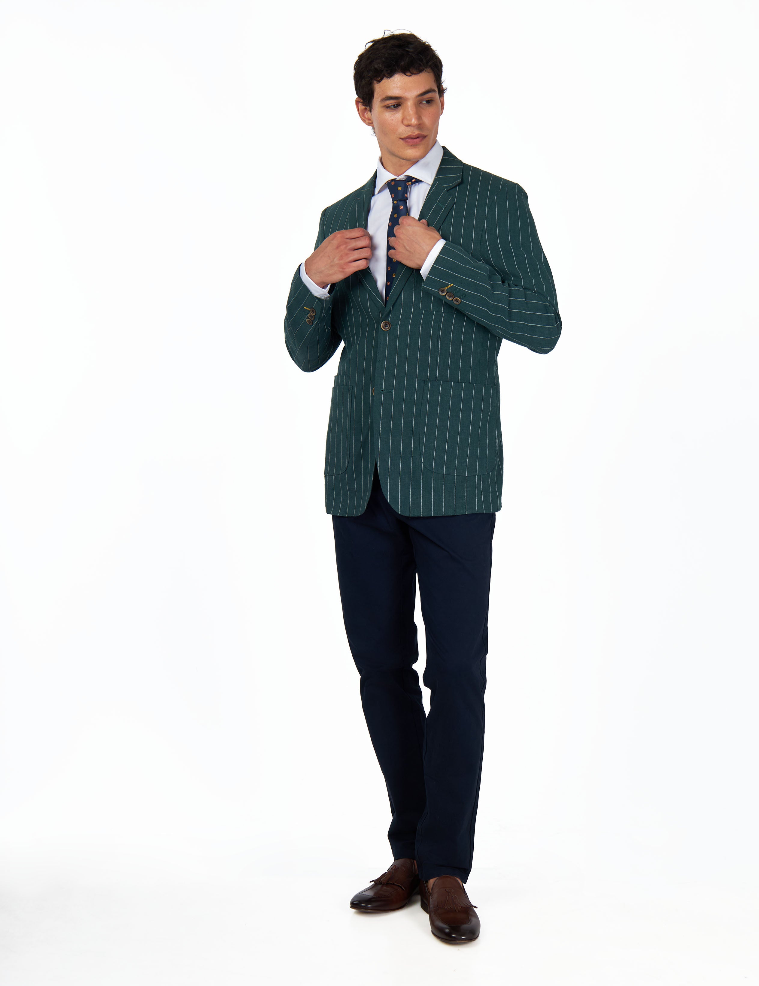 EDWIN - Green Tailored Pinstripe Linen Blazer