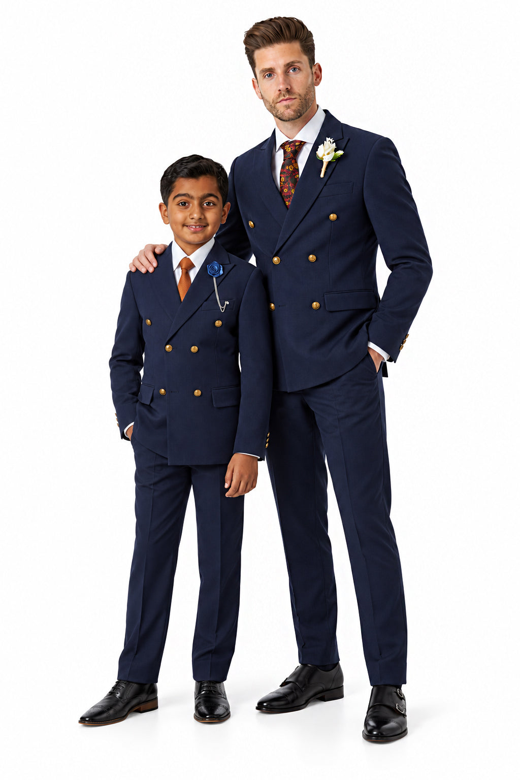 XPOSED London Finley Father & Son Navy Prince of Wales Check Double Breasted 2 Piece Suits