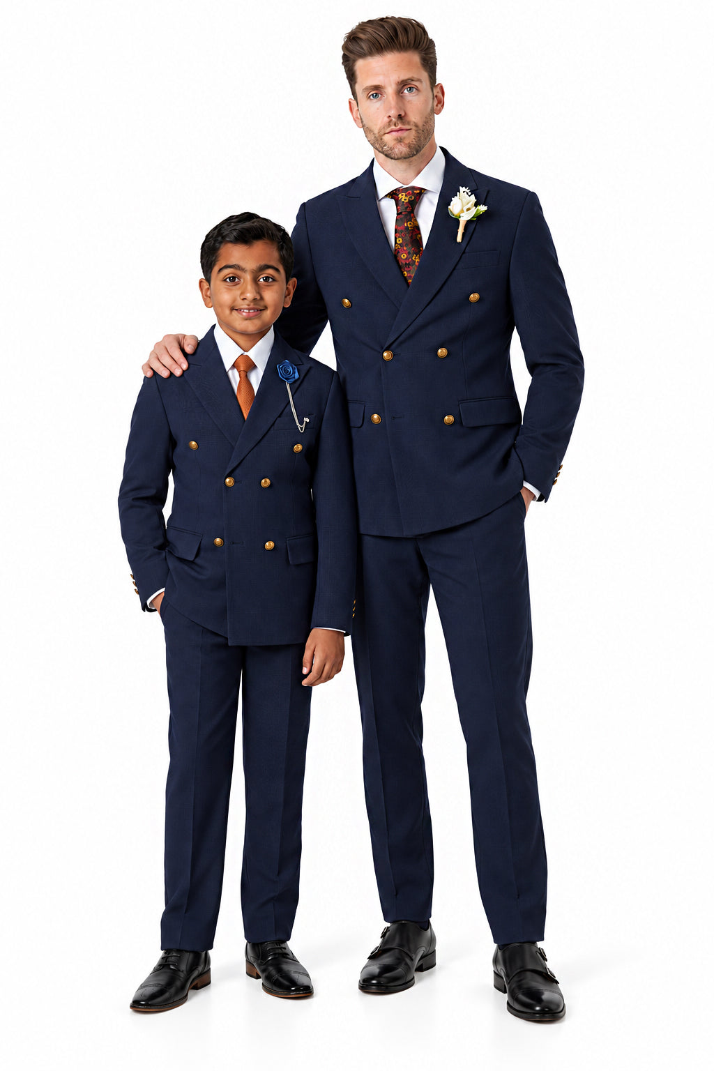XPOSED London Finley Father & Son Navy Prince of Wales Check Double Breasted 2 Piece Suits