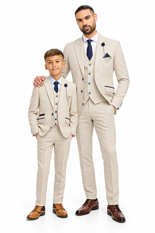 Father & Son Caridi Beige Check 3 Piece Matching Suit