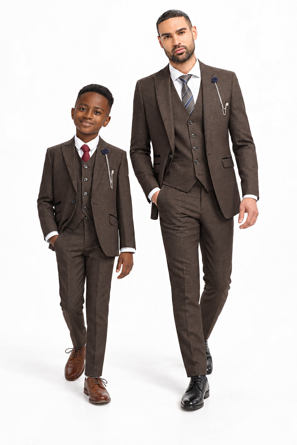 Father & Son Caridi Brown Check 3 Piece Matching Suit