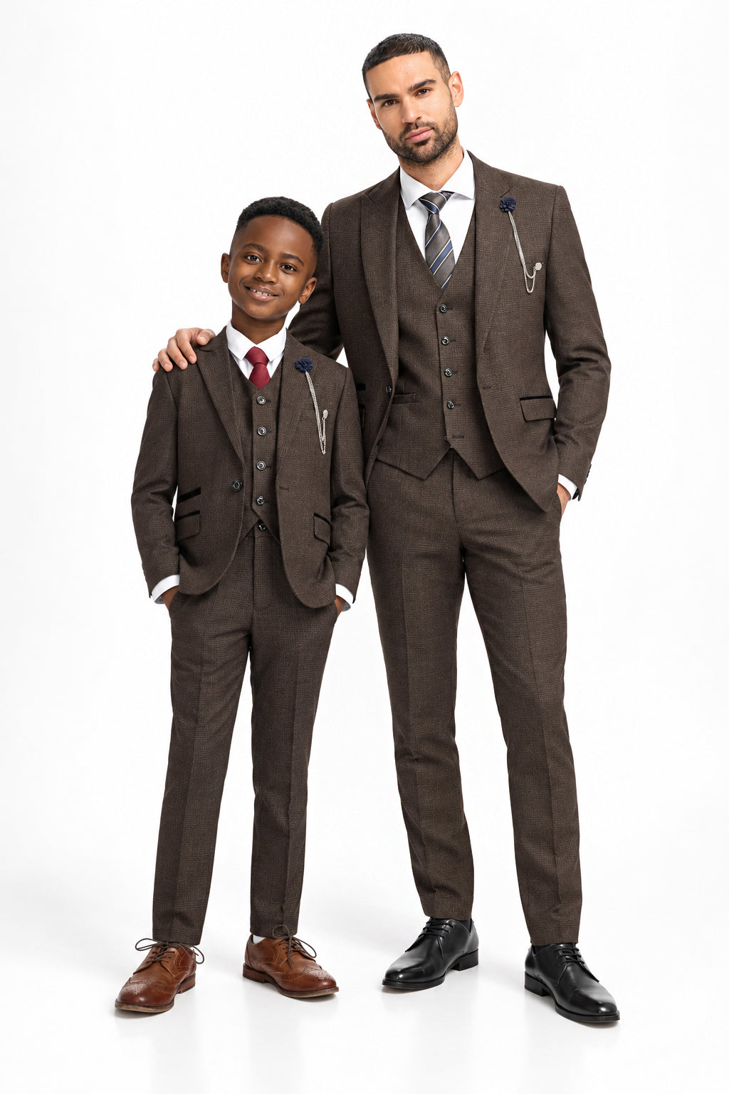 Father & Son Caridi Brown Check 3 Piece Matching Suit