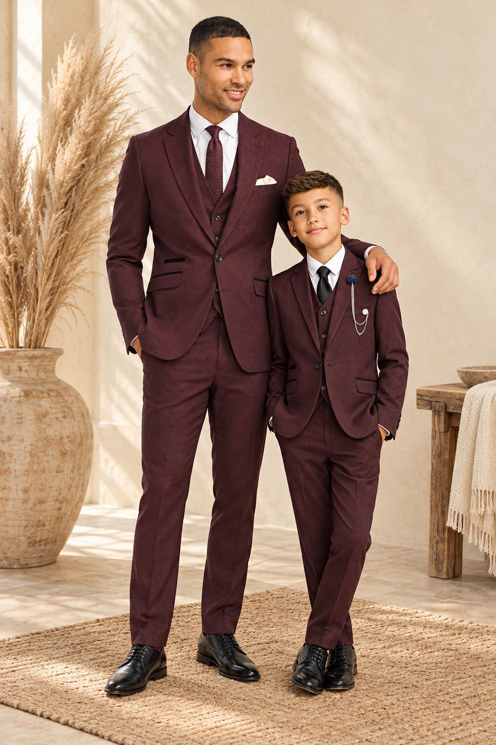 Father & Son Caridi Wine Check 3-Piece Matching Suit