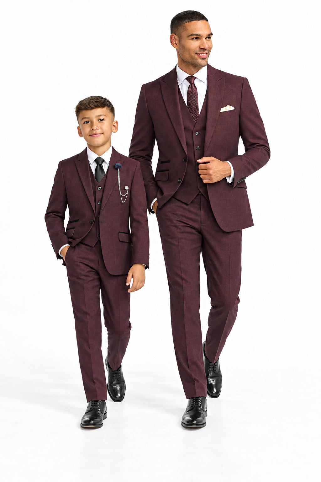 Father & Son Caridi Wine Check 3-Piece Matching Suit