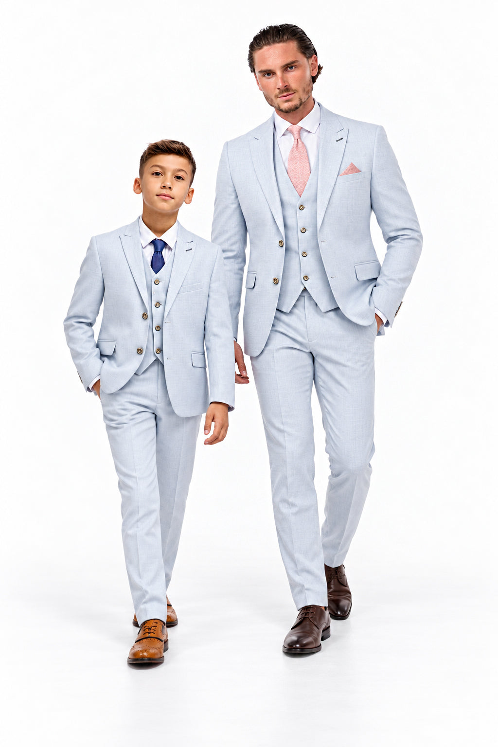 Father & Son Tropez Sky Blue Check 3 Piece Matching Suit