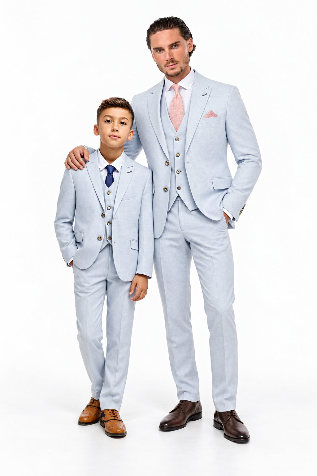 Father & Son Tropez Sky Blue Check 3 Piece Matching Suit