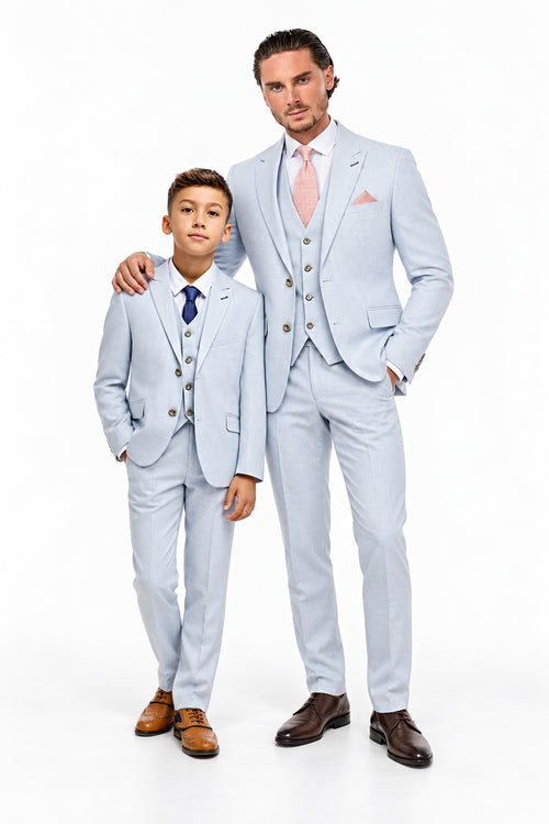 Father & Son Tropez Sky Blue Check 3 Piece Matching Suit