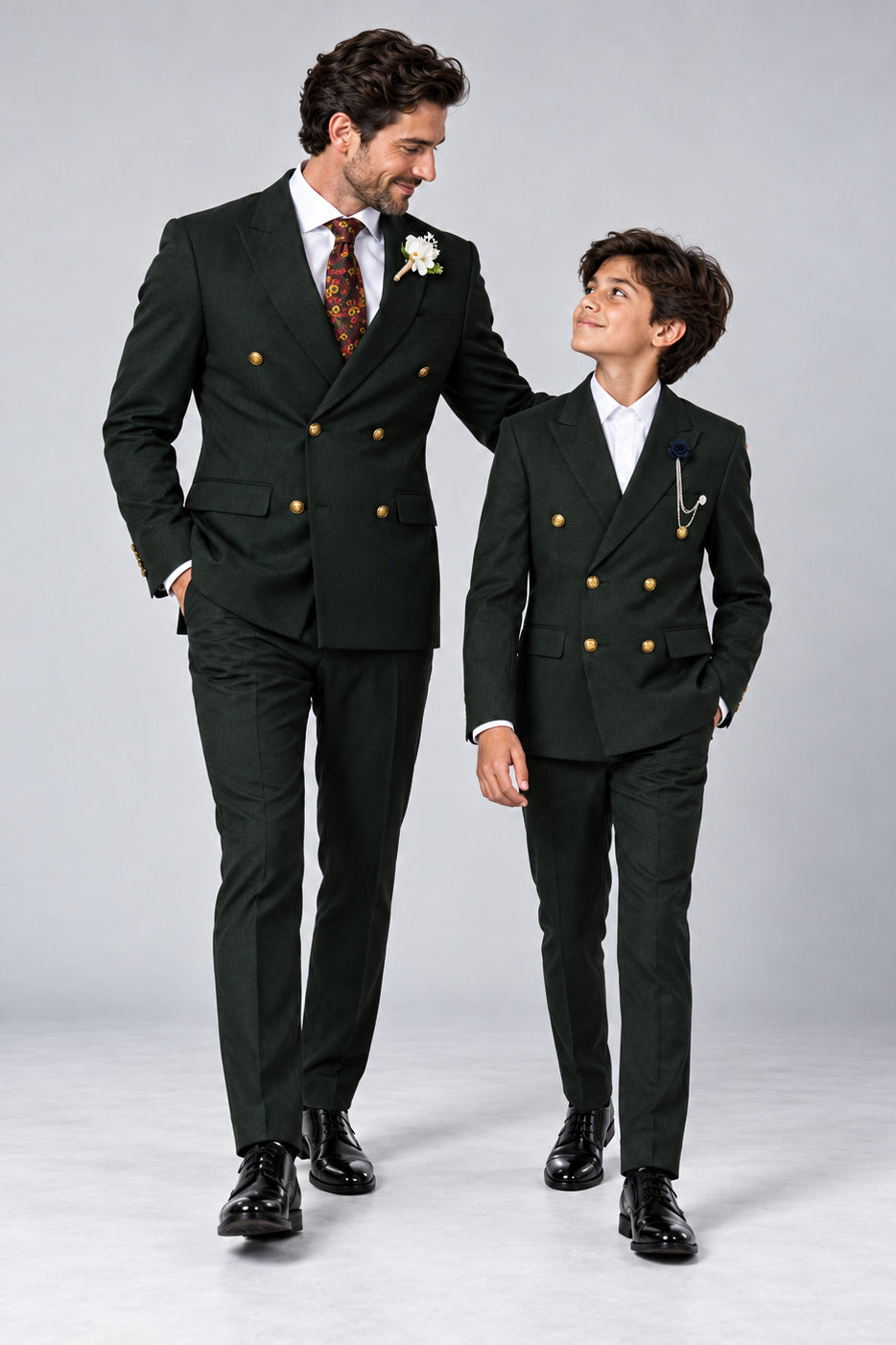 Father & Son Finley Olive Green Check Double Breasted 2 Piece Suits