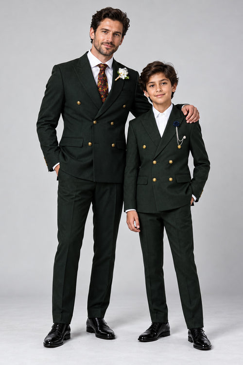 Father & Son Finley Olive Green Check Double Breasted 2 Piece Suits