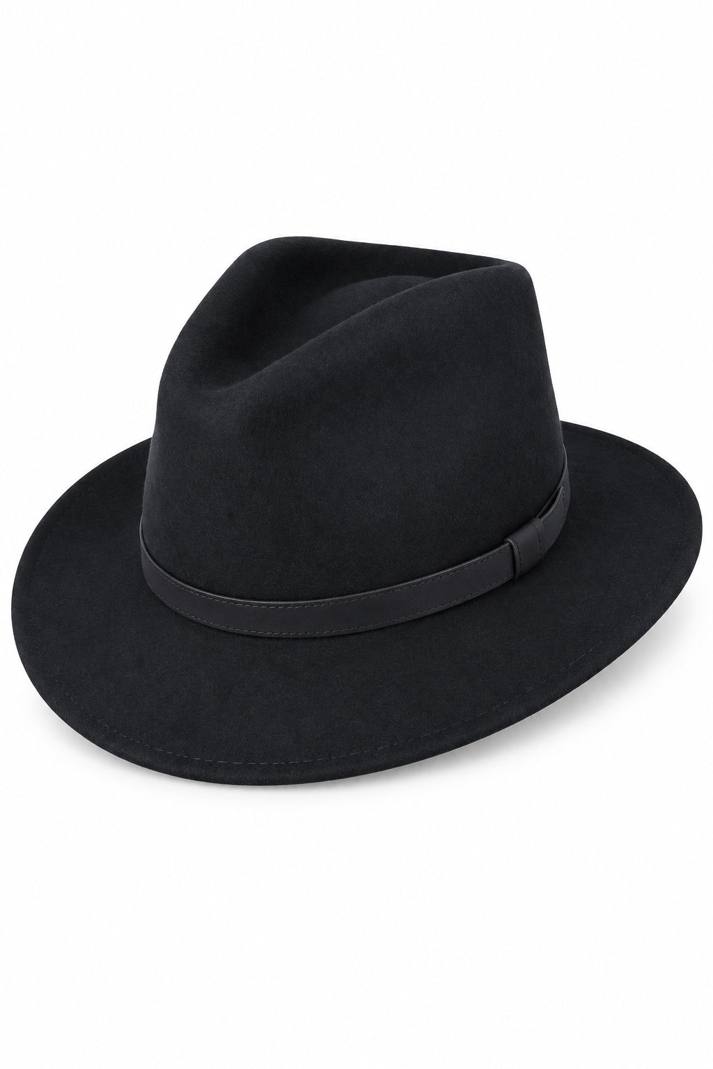 Unisex Wool Crushable Wide Brim Fedora Hat - BLACK
