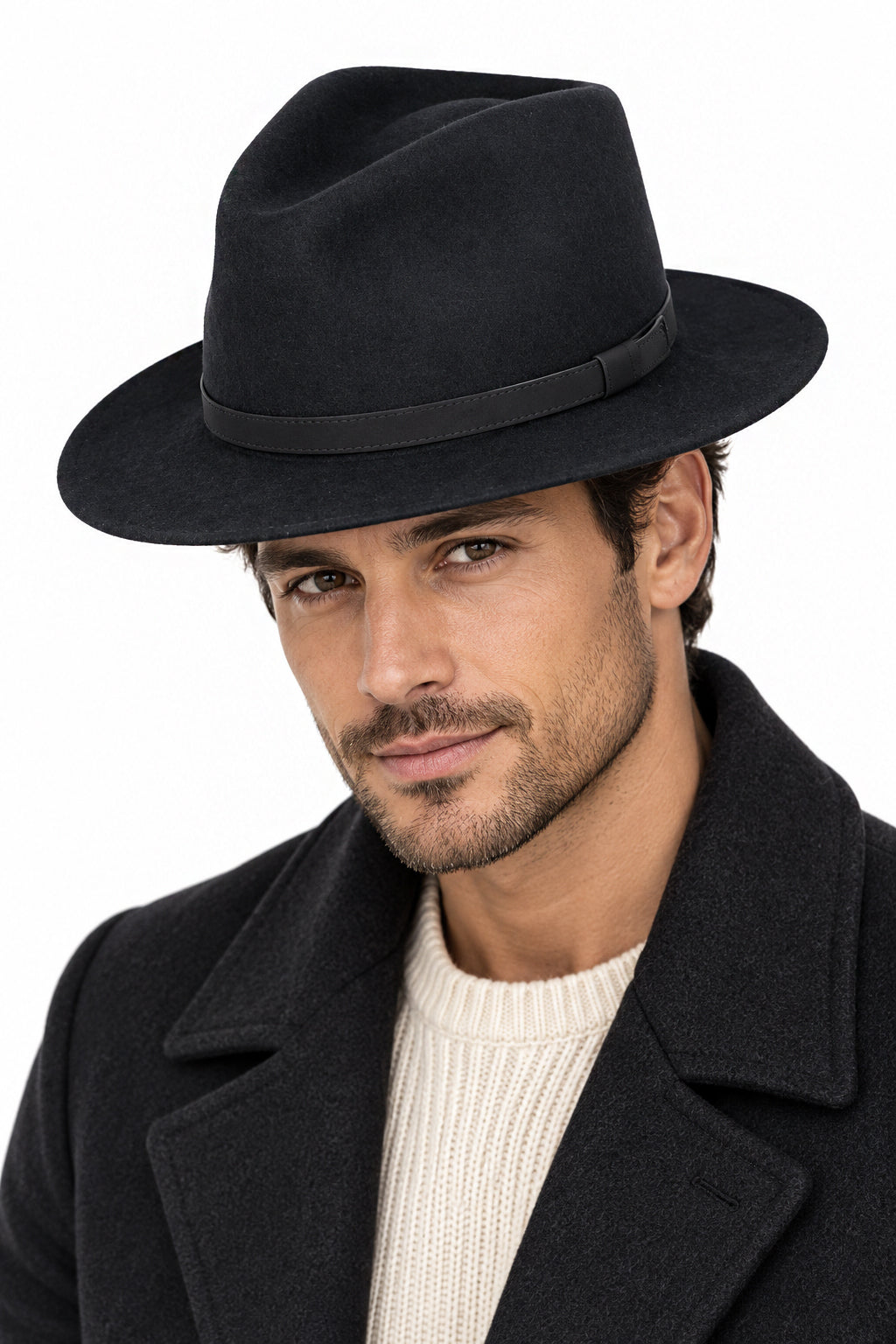 Unisex Wool Crushable Wide Brim Fedora Hat - BLACK