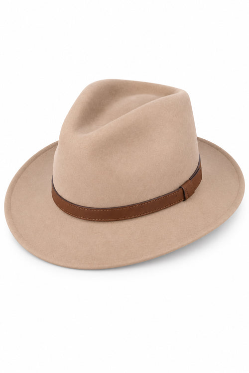 Unisex Wool Crushable Wide Brim Fedora Hat - CAMEL