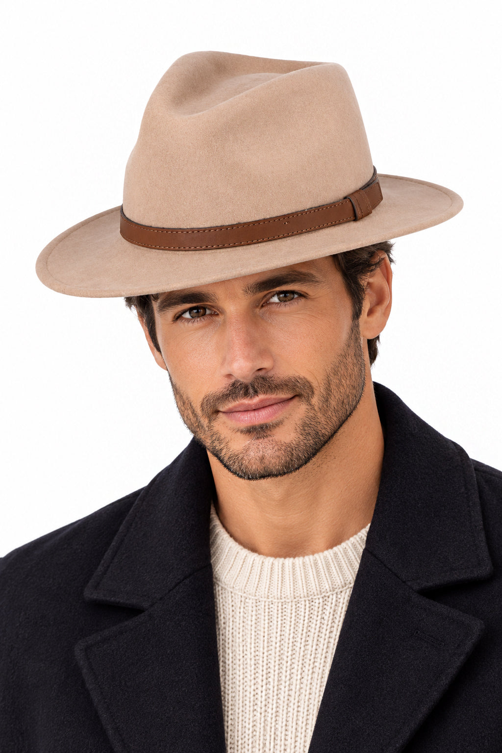 Unisex Wool Crushable Wide Brim Fedora Hat - CAMEL