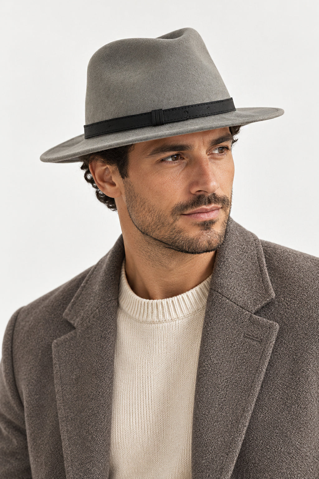 Unisex Wool Crushable Wide Brim Fedora Hat - GREY
