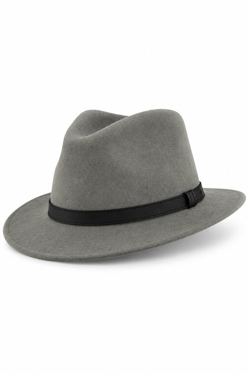 Unisex Wool Crushable Wide Brim Fedora Hat - GREY