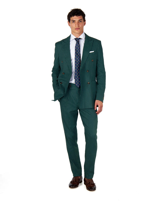 LLOYD – Double Breasted Green Pinstripe Linen Suit