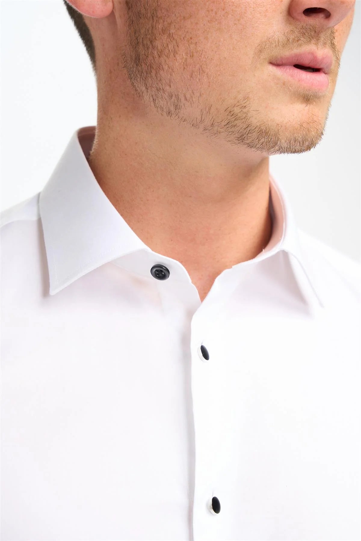 Men’s White Formal Dress Tux Shirt Black Buttons French Double Cuff