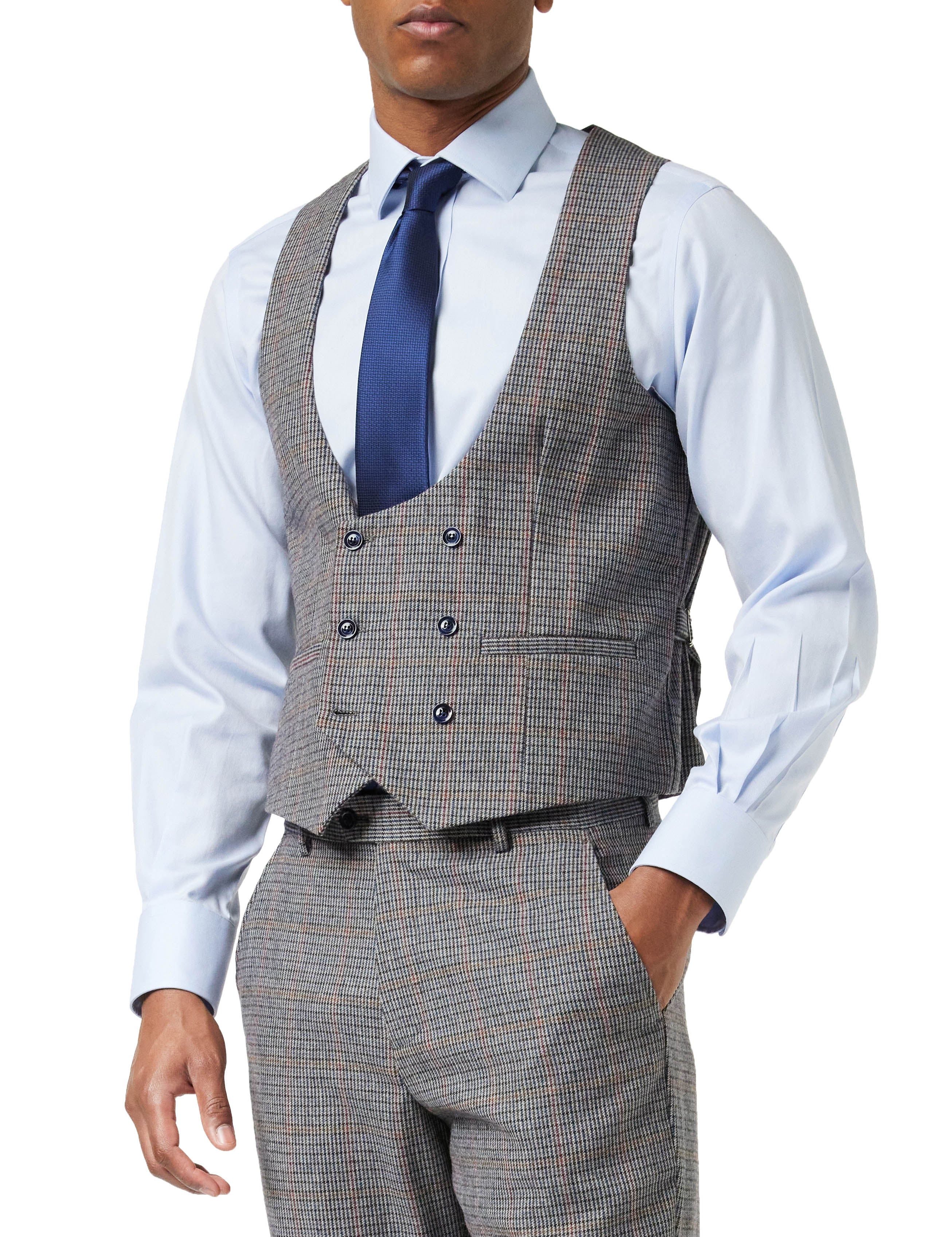 HERVE - BLUE HOUNDSTOOTH TWEED DOUBLE BREASTED WAISTCOAT