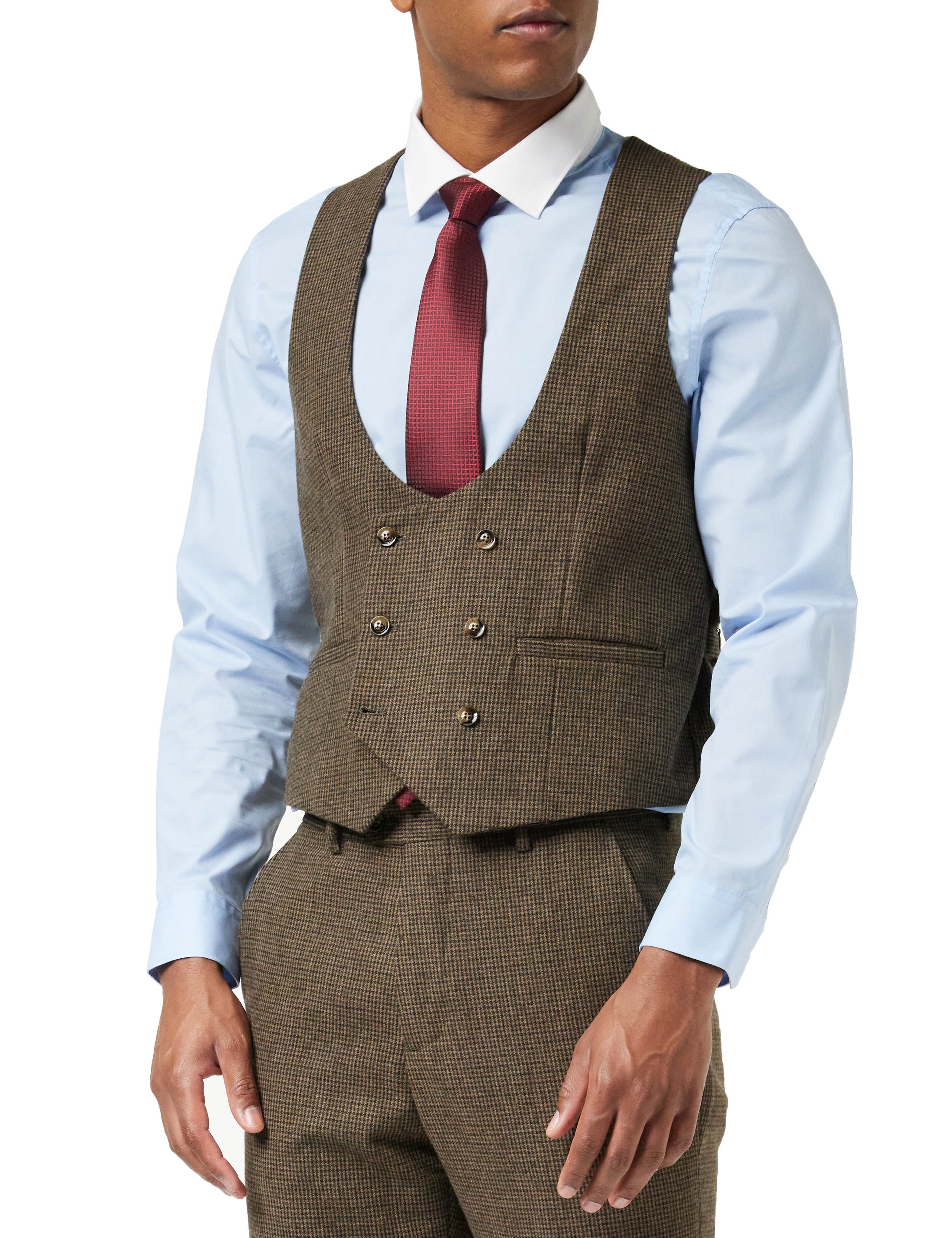 HERVE - BROWN HOUNDSTOOTH TWEED DOUBLE BREASTED WAISTCOAT