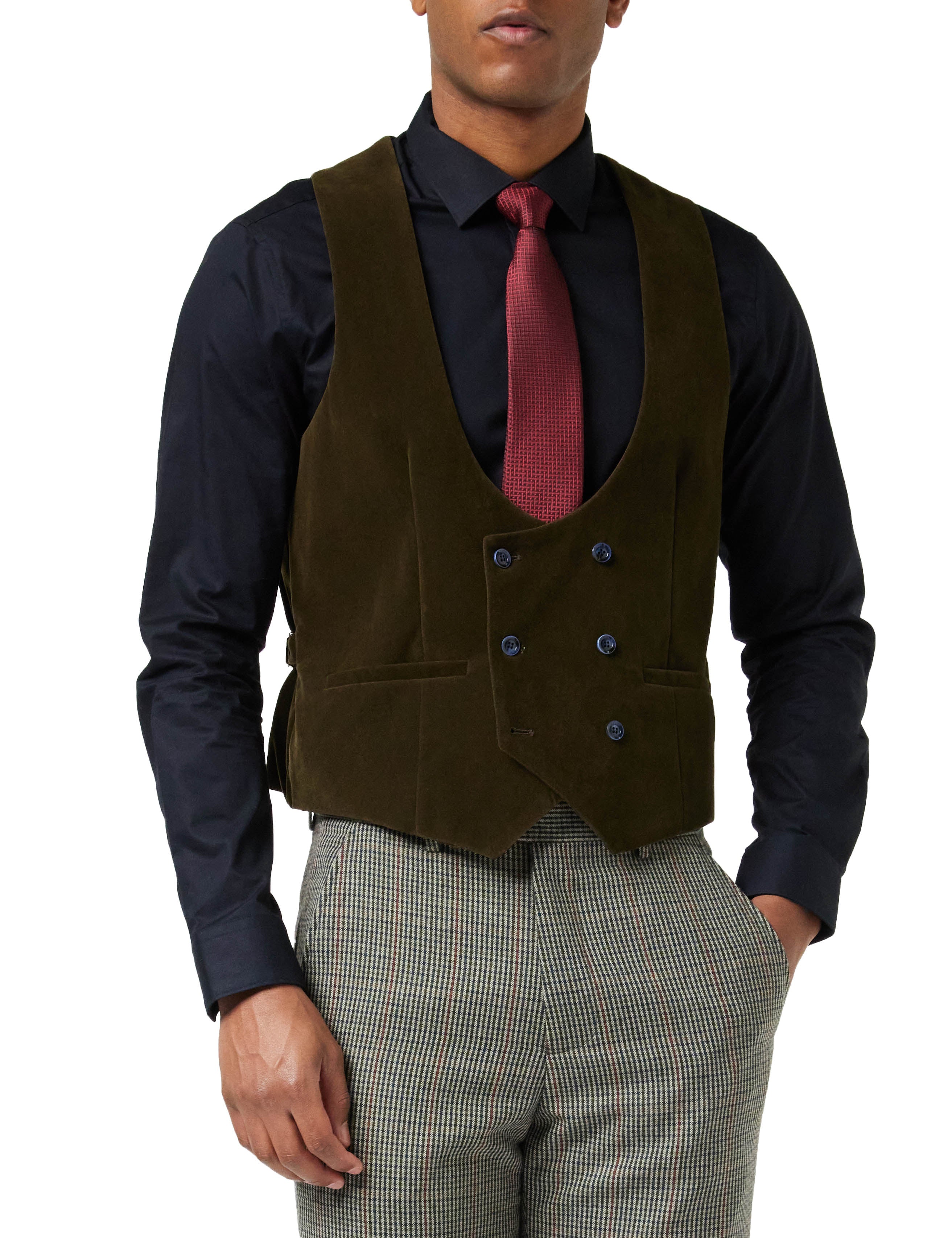 HERVE - GREEN VELVET DOUBLE BREASTED WAISTCOAT