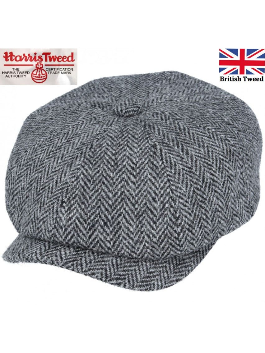 HARRIS TWEED - GREY PURE WOOL TWEED FLAT CAP