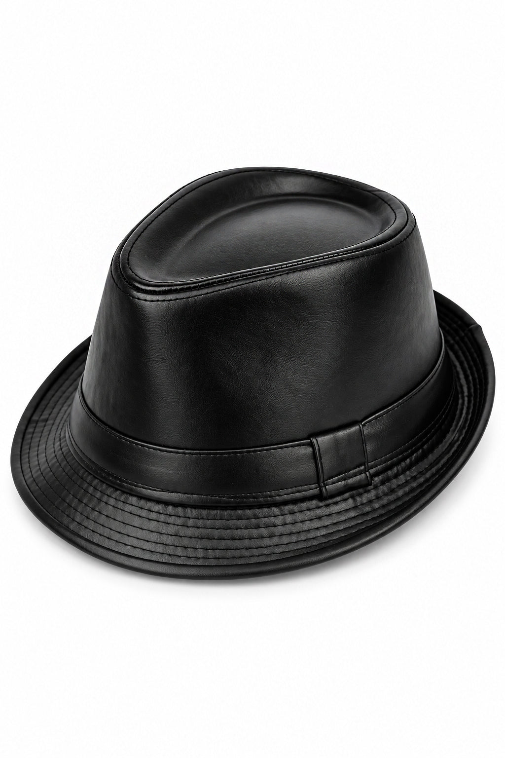 Men’s Black Faux Leather Fedora Trilby Hat