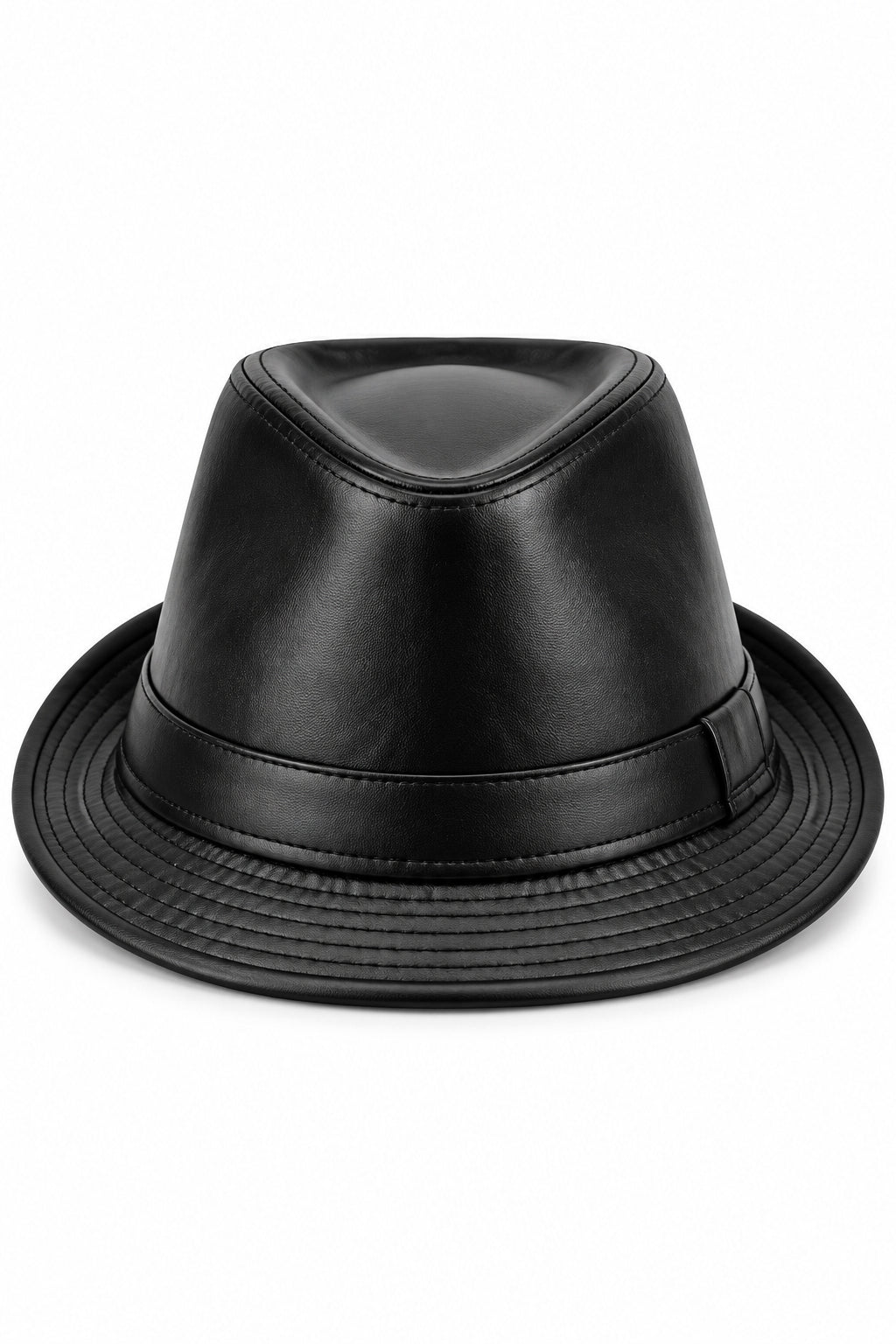 Men’s Black Faux Leather Fedora Trilby Hat