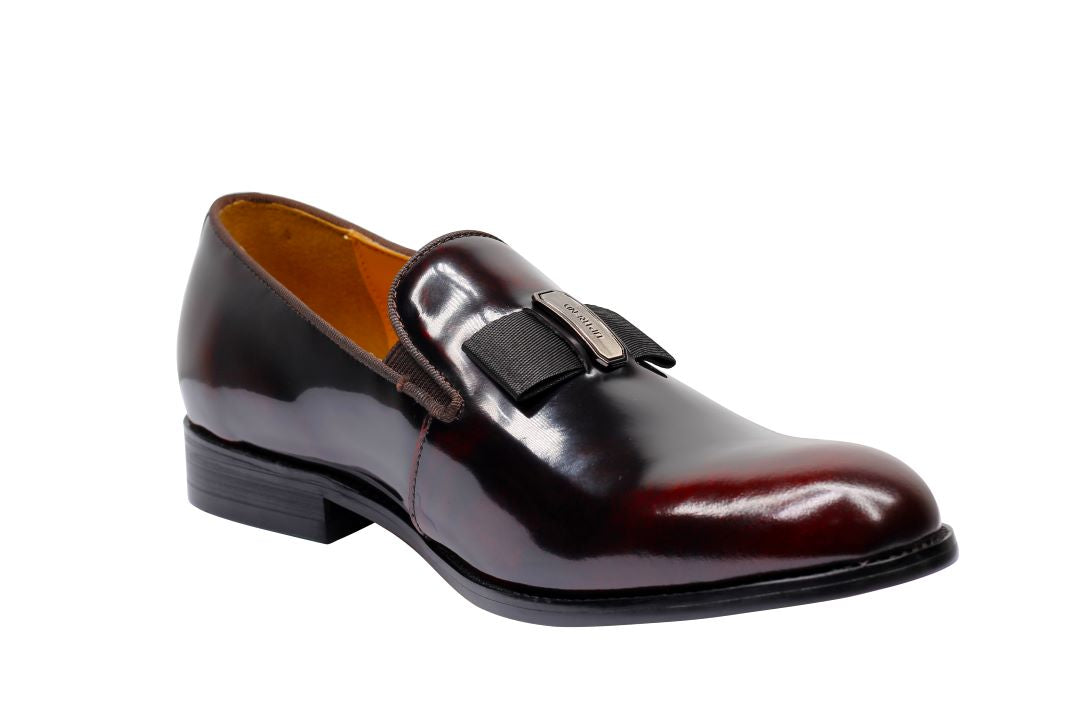 REAL LEATHER BURGUNDY BOW TIE LOAFERS