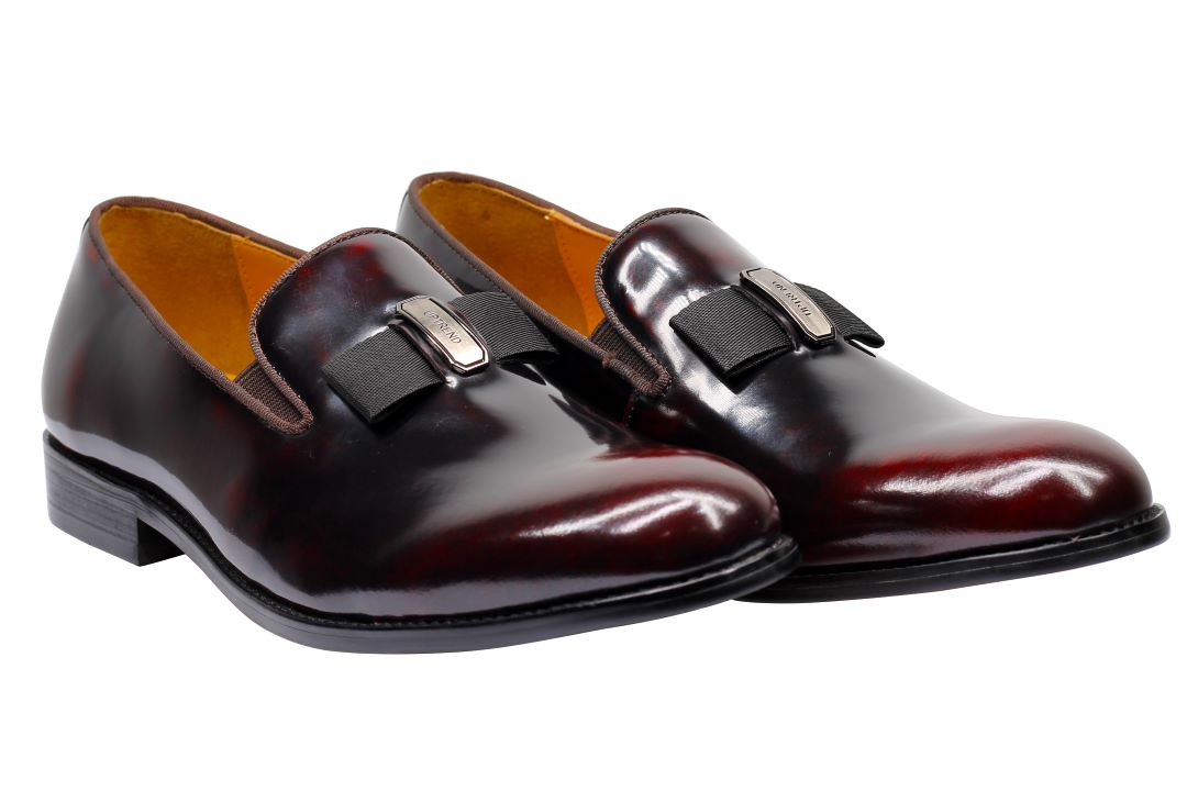 REAL LEATHER BURGUNDY BOW TIE LOAFERS
