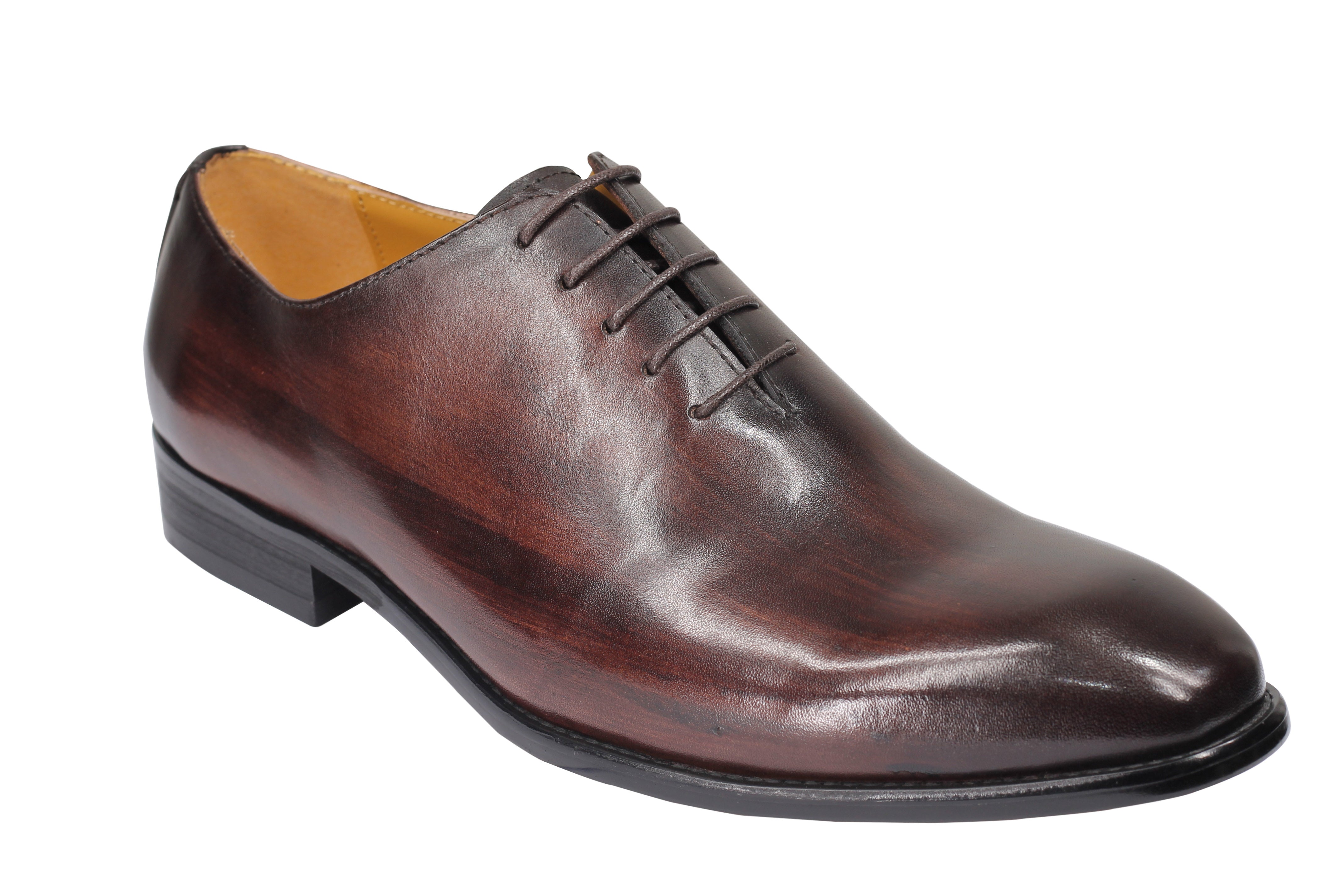 Whole Cut Leather Lace Up Shoes - Brown