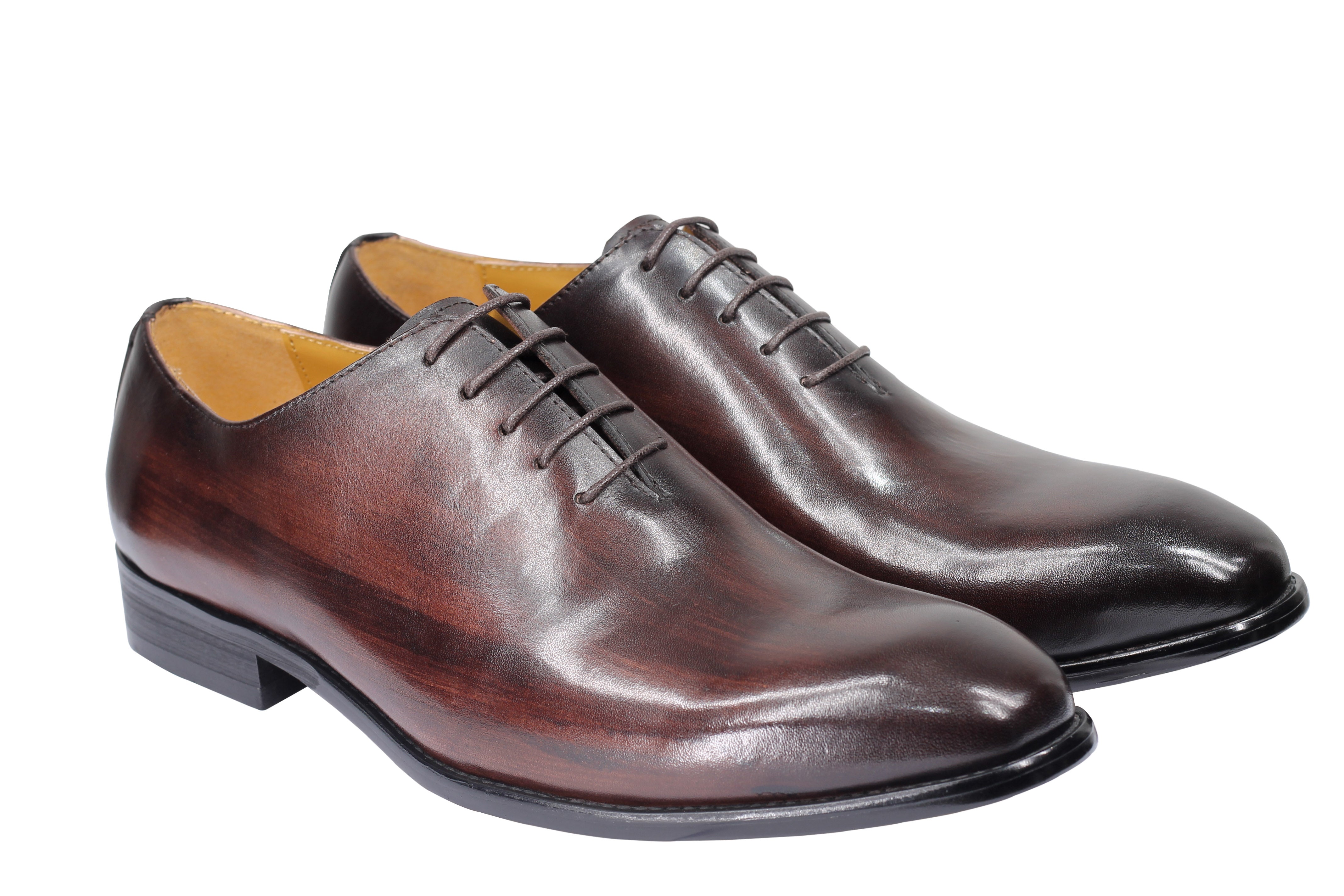 Whole Cut Leather Lace Up Shoes - Brown