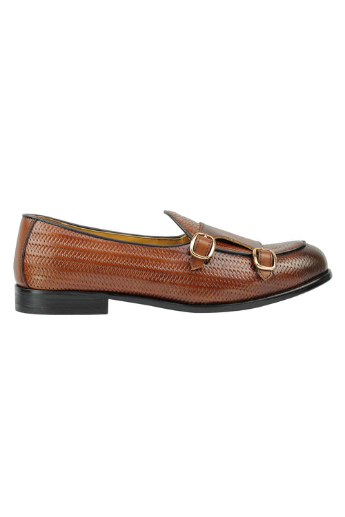 Mocassin Marron en Cuir Véritable à Double Monk