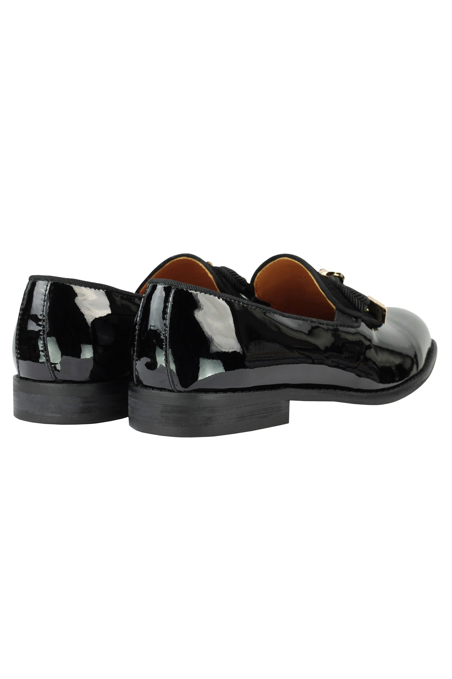 Mens Black Patent Real Leather Glossy Rope Bow Tie Metal Trim Loafers Wedding Party Shoes