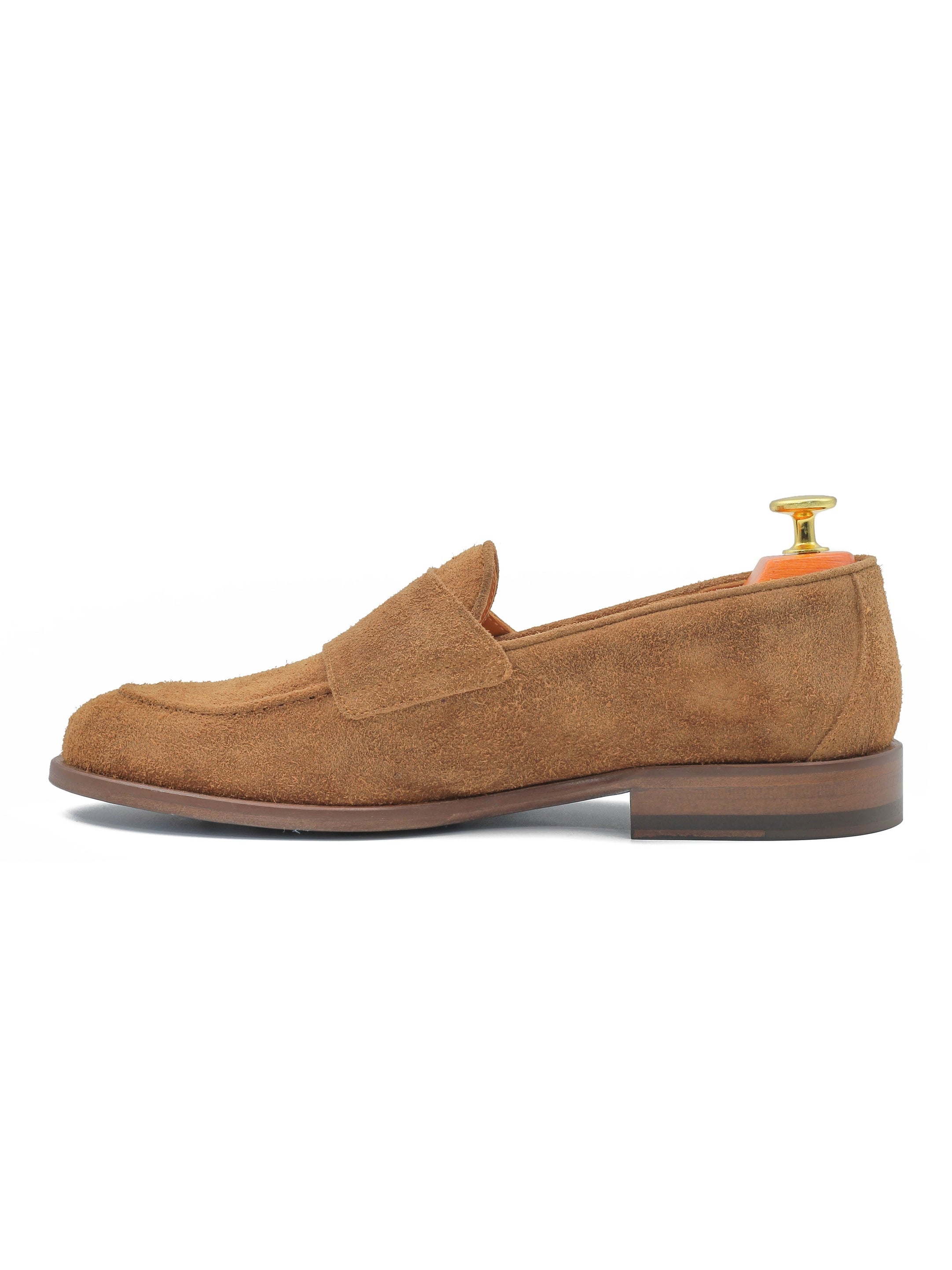 TAN ITALIAN SUEDE DOUBLE MONK BUCKLE LOAFER