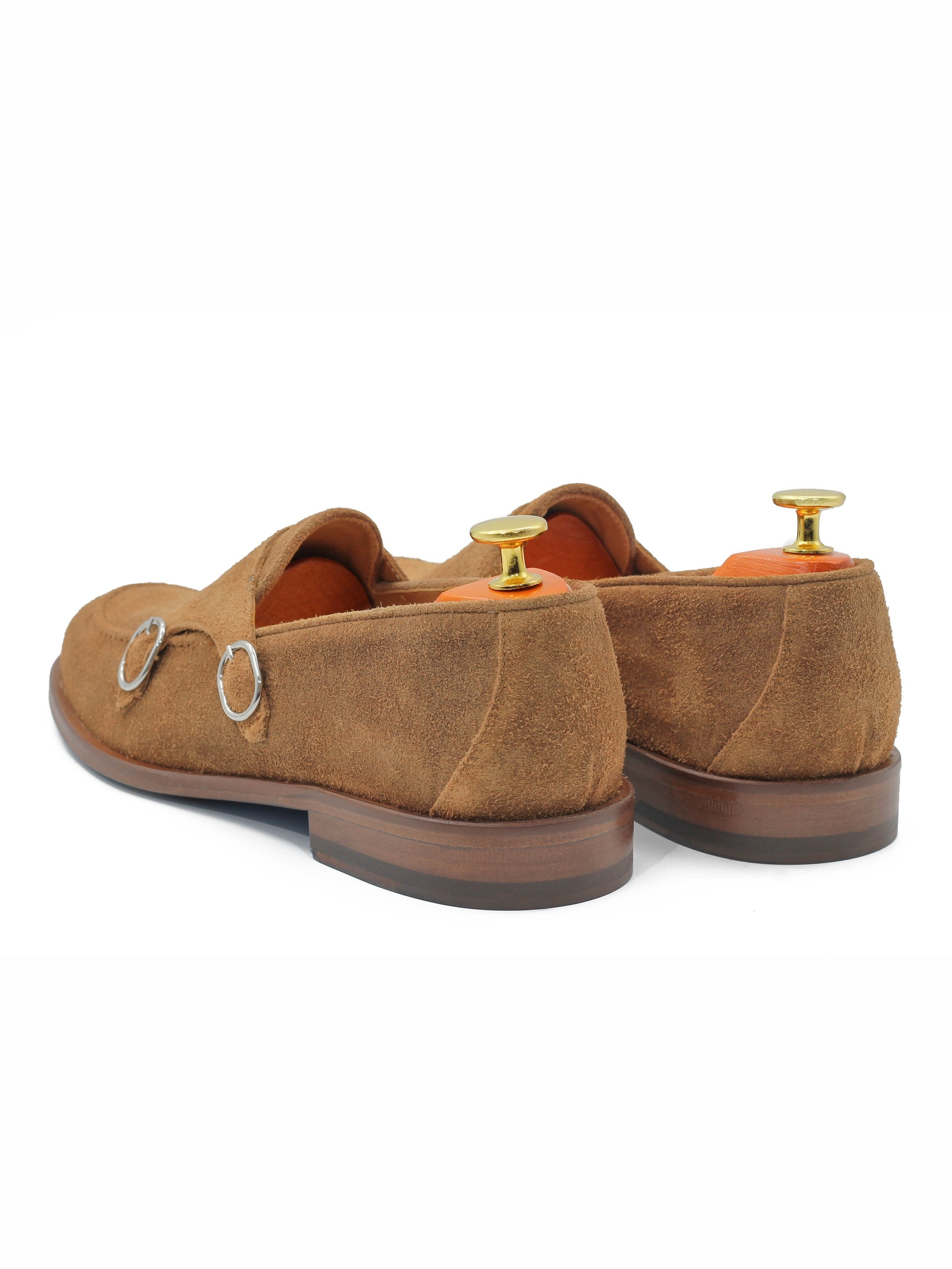 TAN ITALIAN SUEDE DOUBLE MONK BUCKLE LOAFER