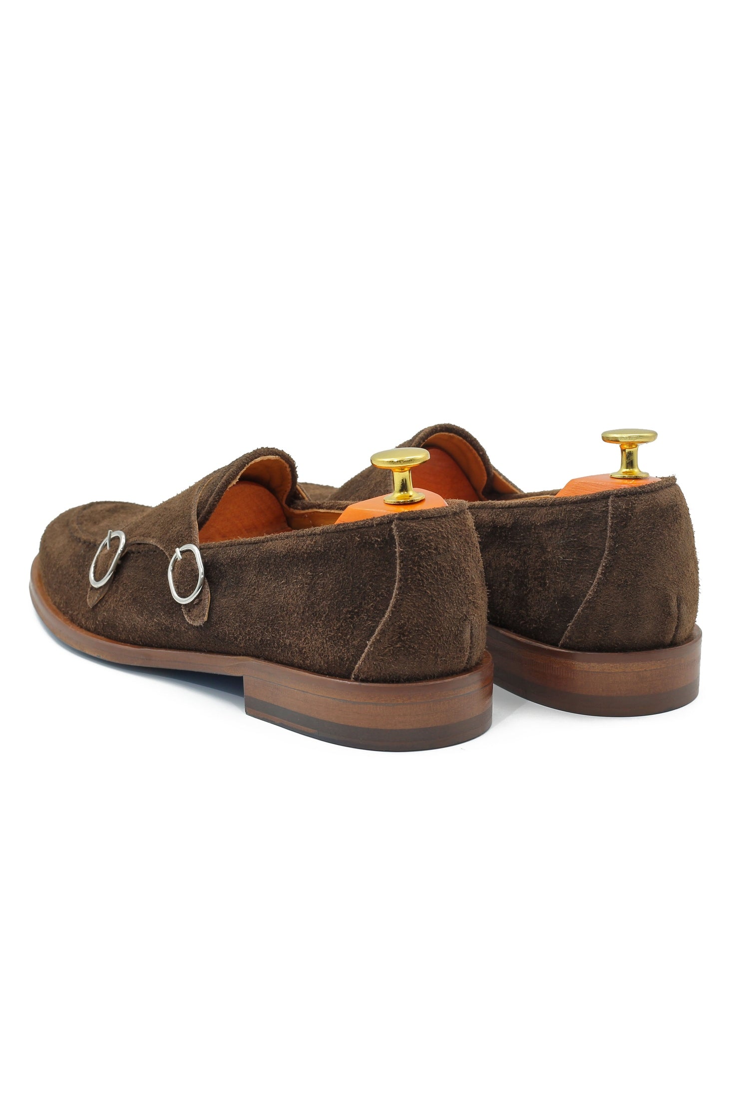 BROWN ITALIAN SUEDE DOUBLE MONK BUCKLE LOAFER