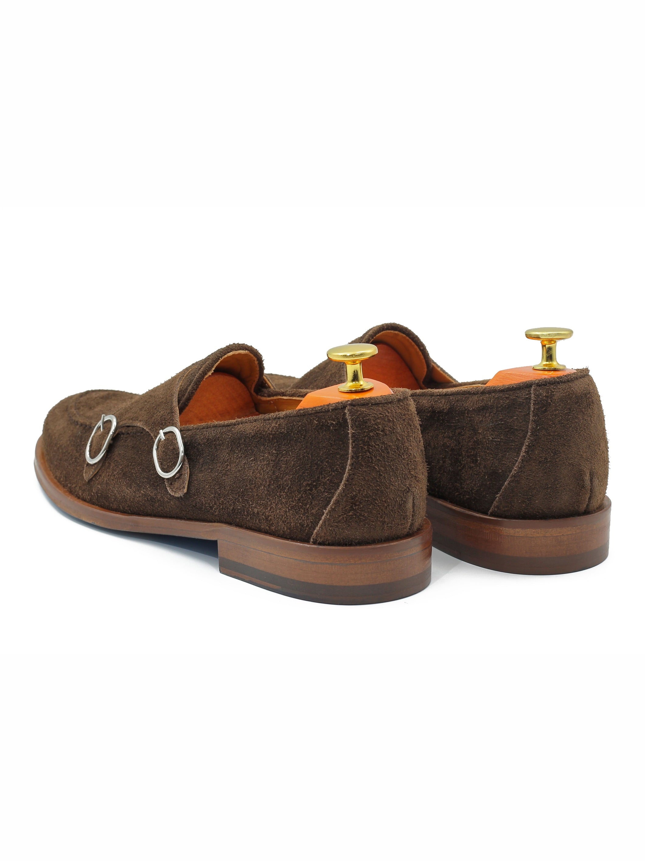 BROWN ITALIAN SUEDE DOUBLE MONK BUCKLE LOAFER