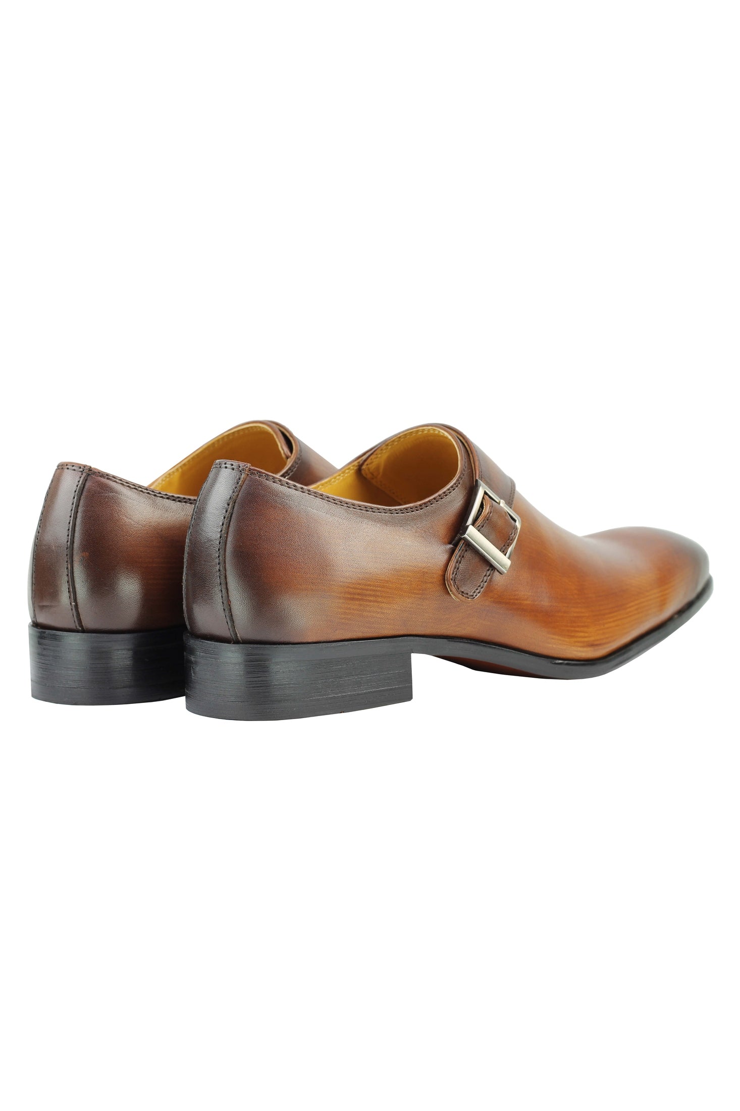 Real Leather Buckle Strap Slip Loafers Brown