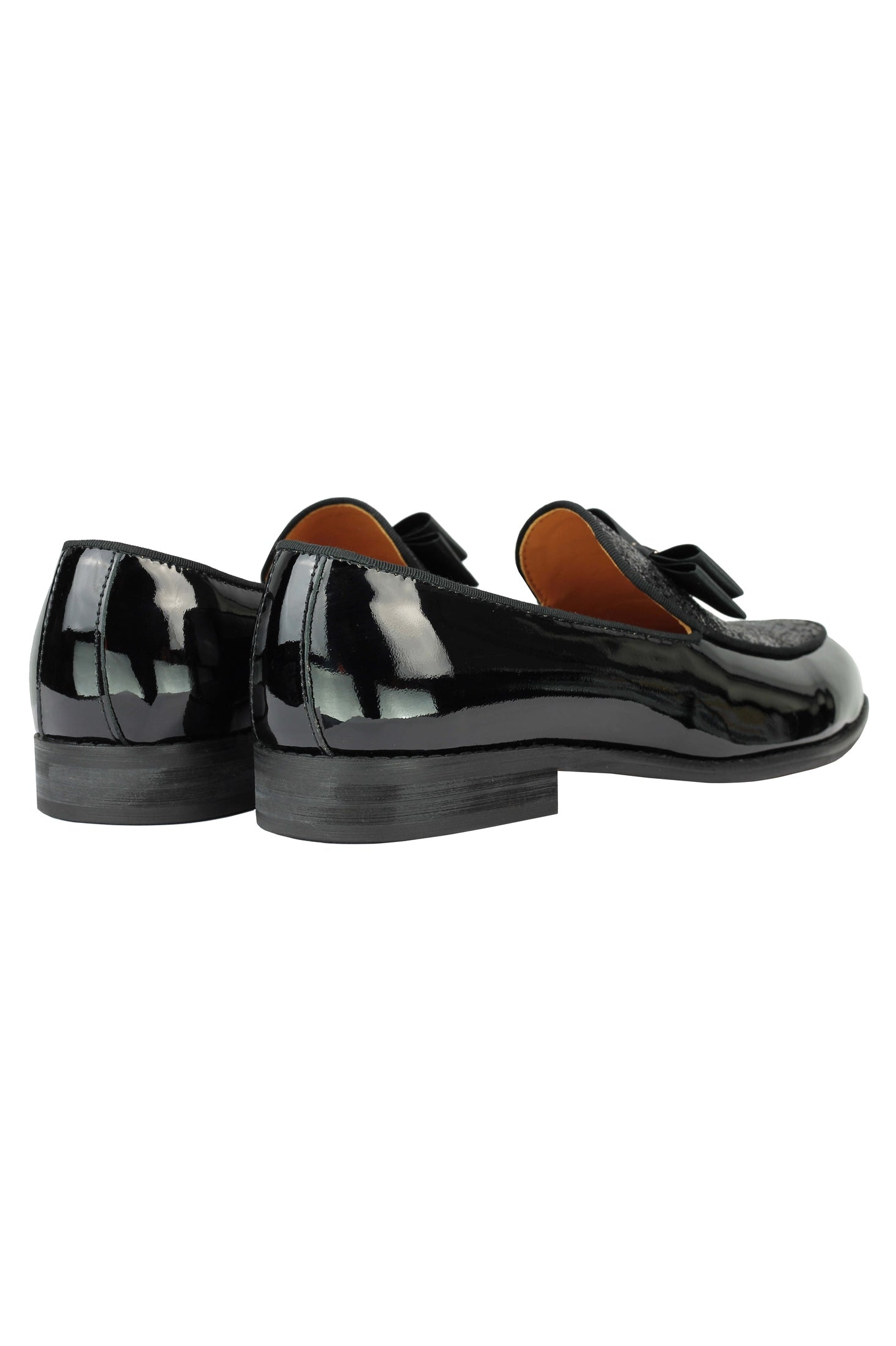 Real Leather Glossy Glitter Bow Tie Loafers